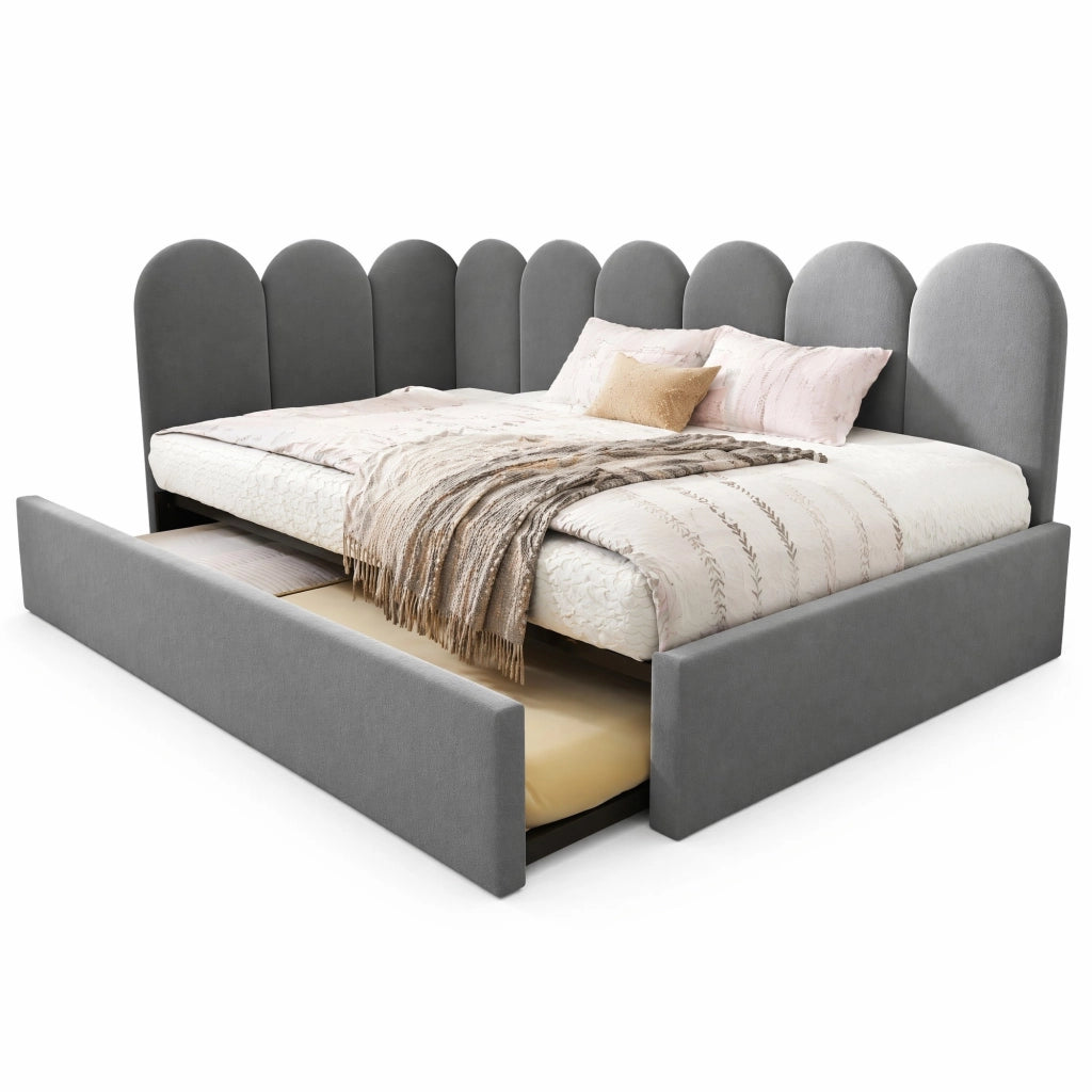Letto daybed con letto estraibile 90x200 cm, velluto grigio, senza materasso