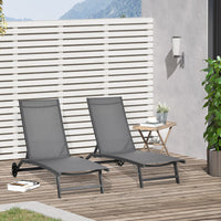 Set 2 Lettini Prendisole 66x165x102 cm con Schienale Reclinabile in Alluminio e Tessuto Traspirante Grigio Scuro