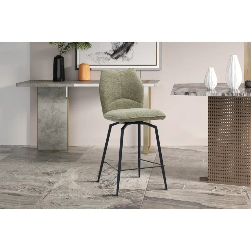 Sedia da banco girevole CROFT - Tessuto beige sabbia - Gambe in metallo nero - Altezza 103 cm - Stile design/industriale