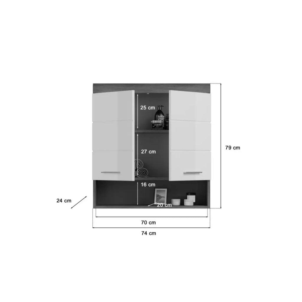 Mobile alto da stoccaggio SCOTT – 2 porte – Grigio scuro e bianco – 74x79x24 cm