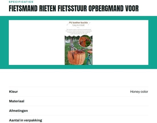 Accessori per bicicletta Rieten - Accessori per bicicletta Voormand - Accessori per bicicletta per animali - Accessori per bicicletta acqua resistente - Accessori per bicicletta 30*25cm - Facile da installare