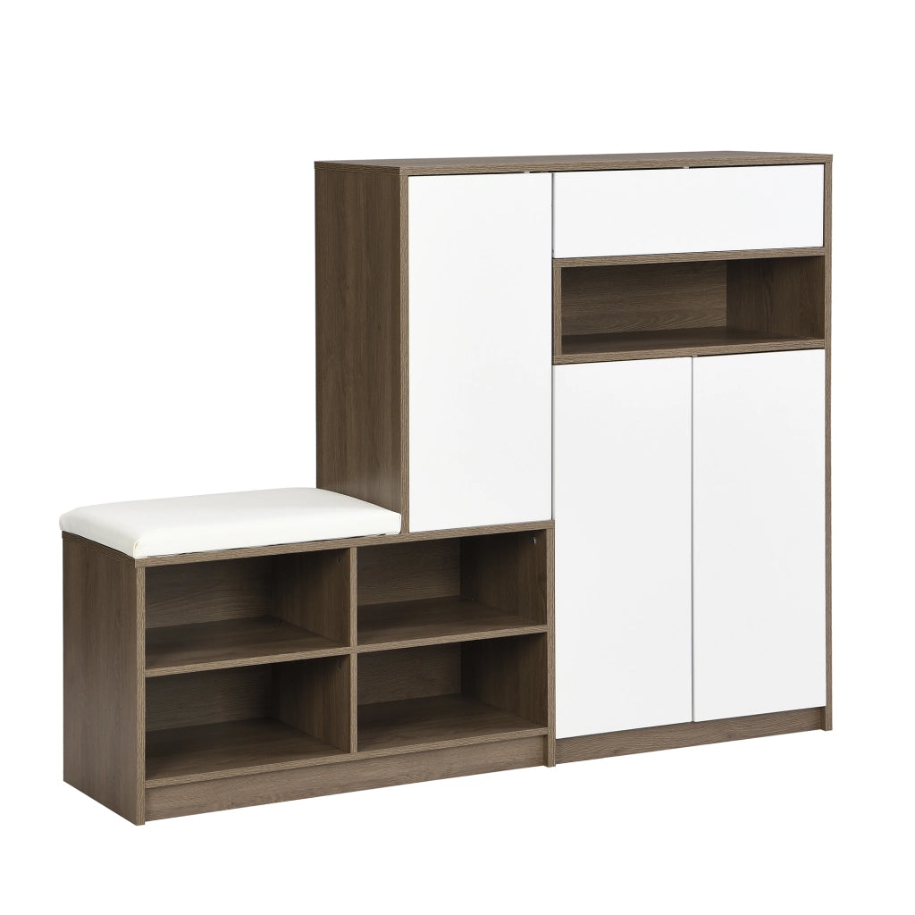 Scarpiera multifunzione con panca imbottita, ripiani regolabili, dispositivo anti-ribaltamento, colore bianco