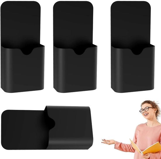 Set di tenere i pennarelli con magneti, 4 pezzi, tenere i pennarelli con magneti, tenere i pennarelli con magneti neri, contenitore per tenere i pennarelli, per superficie magnetica, cassetto, frigorifero