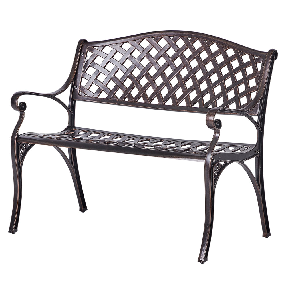 Panchina da giardino marrone in metallo 2 posti braccioli stile vintage