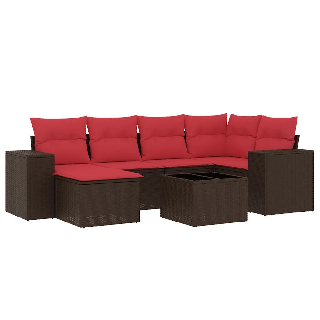 Set Divani da Giardino 7 pz con Cuscini Marrone in Polyrattan 3222873