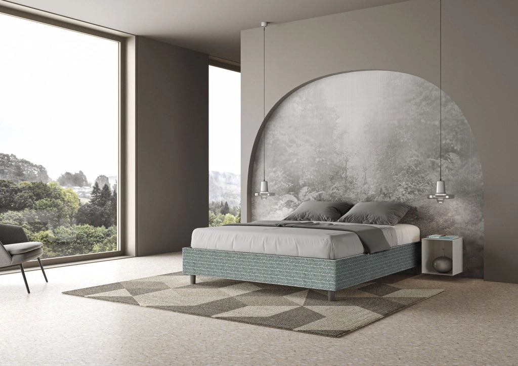 Letto Matrimoniale Sommier 160x210 cm con Rete e Contenitore Azelia Aragona 7 Azzurro