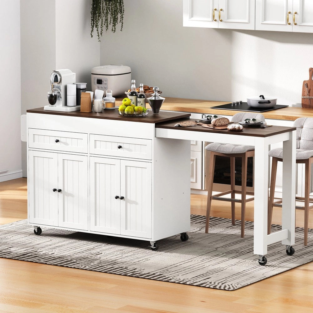 Isola Cucina su Ruote Allungabile con Piano e Cassetti ¨C Xylo ¨C Bianco/Noce