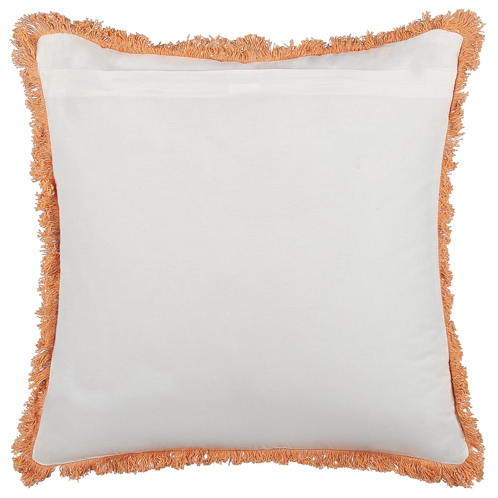 Cuscino decorativo cotone bianco e arancione 45 x 45 cm motivo floreale nappe fatto a mano rivestimento sfoderabile con imbottitura boho style