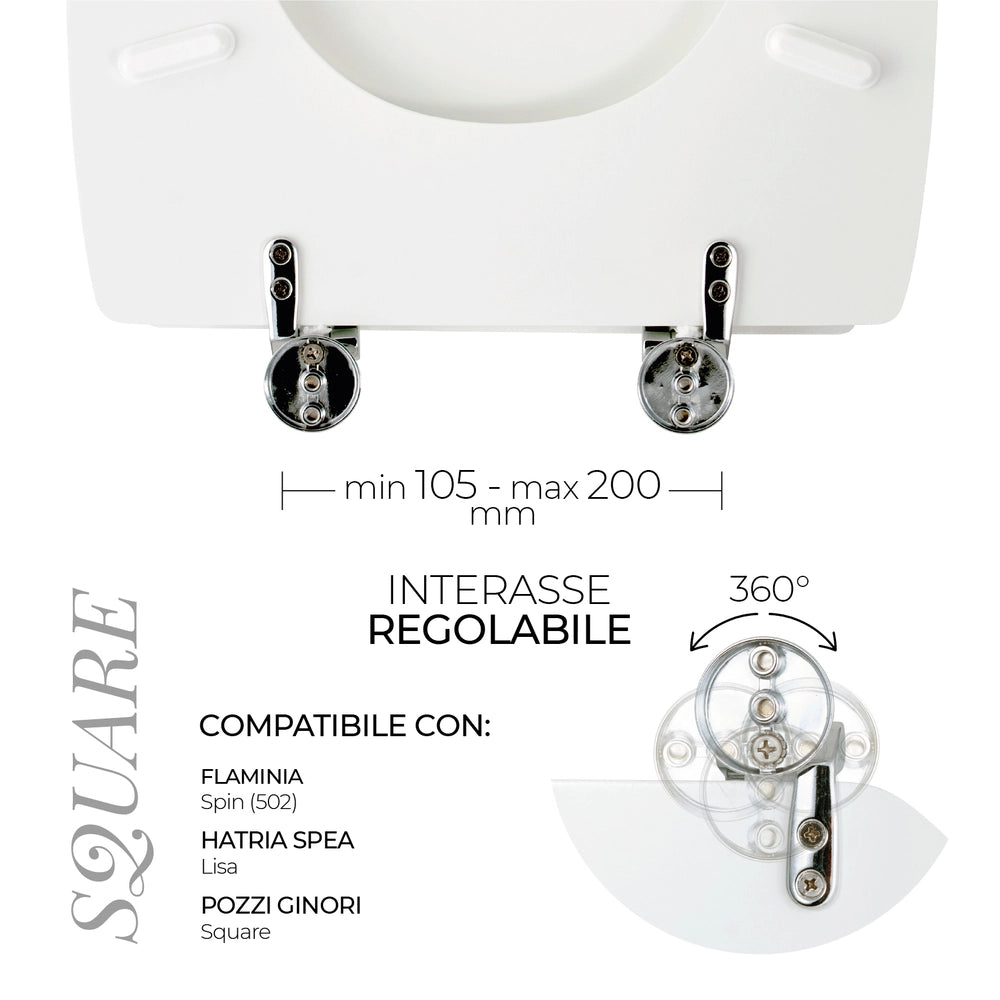 Sedile per WC modello SQUARE - Misure 35.5x44,3 cm.