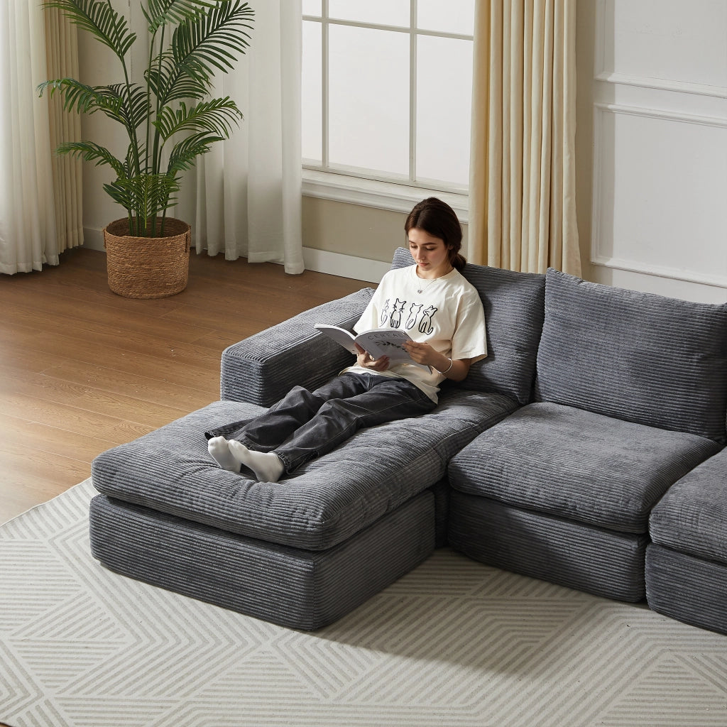 Divano modulare con chaise longue - con 3 cuscini e seduta reversibile - grigio scuro