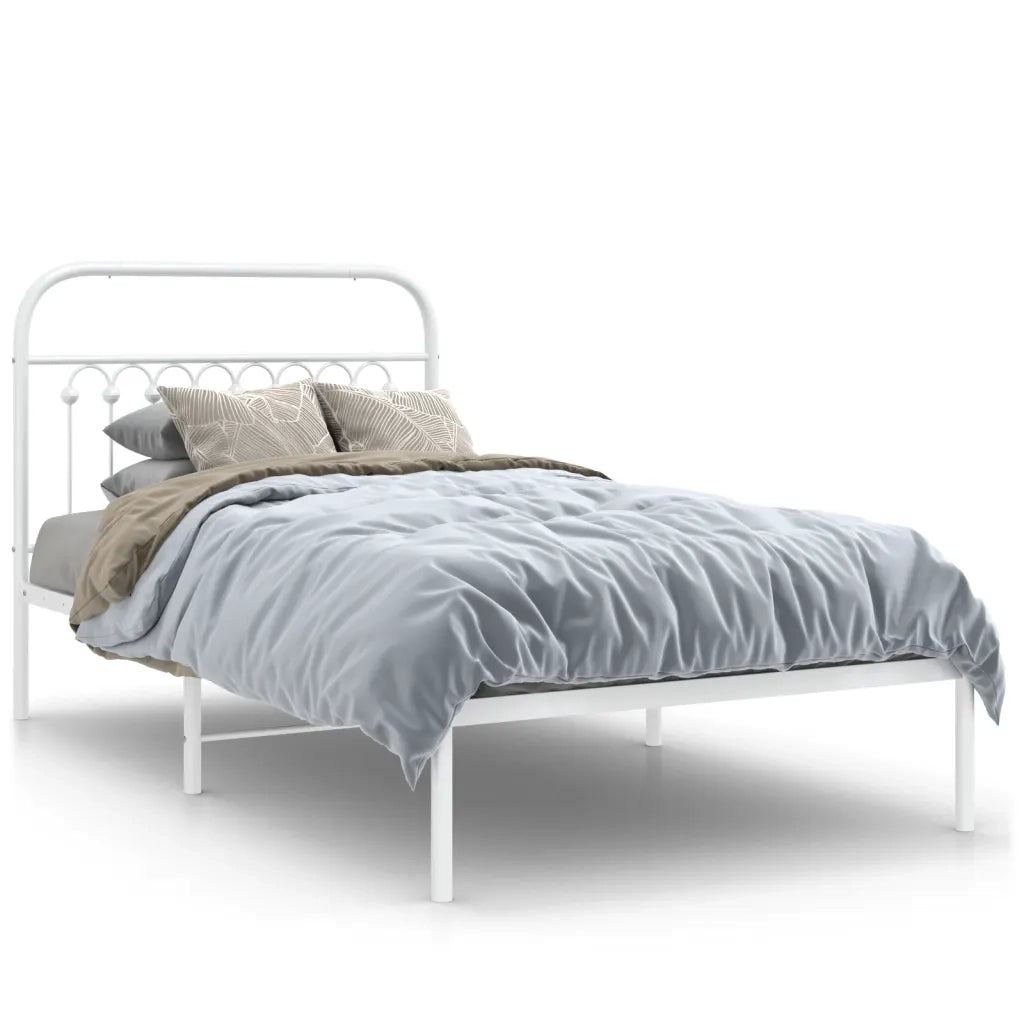 Letto singolo | Letto per adulti | Giroletto con Testiera Metallo Bianco 100x200 cm