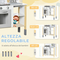 Cucina Giocattolo per Bambini 60x30,5x93,2 cm con Luci e Utensili in MDF e PP Grigio e Bianco