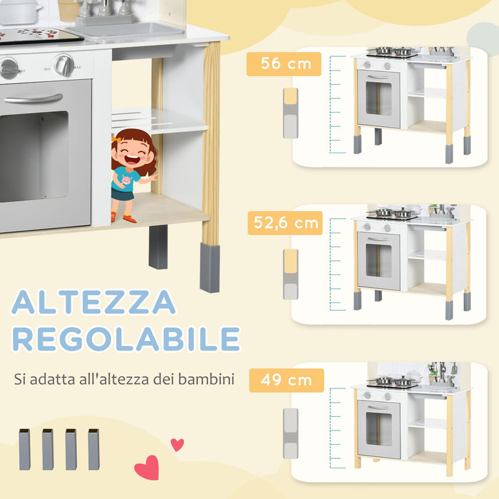 Cucina Giocattolo per Bambini 60x30,5x93,2 cm con Luci e Utensili in MDF e PP Grigio e Bianco
