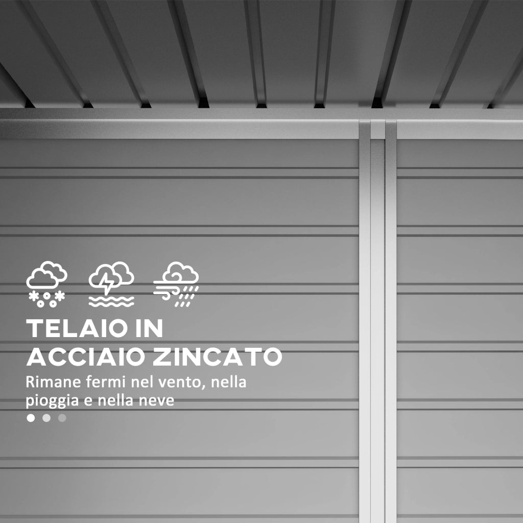 Capanno Porta Attrezzi con Ripiani Regolabili e Chiavistello 249x121x183 cm in Acciaio Zincato Grigio