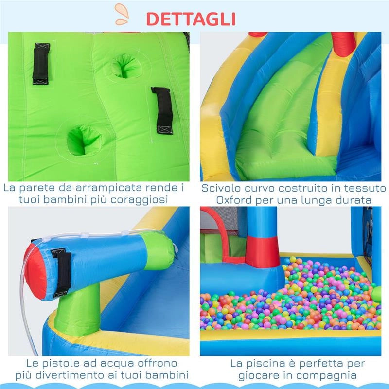 CASTELLO GONFIABILE PER BAMBINI CON SCIVOLO, TRAMPOLINO E PISCINA, 390X300X197CM