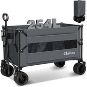 Carrello da giardino e da spiaggia pieghevole - Capacità 254L - Ruote tutti terreni - Portatile con tasca laterale e contenitori per bicchieri Carrello da trasporto