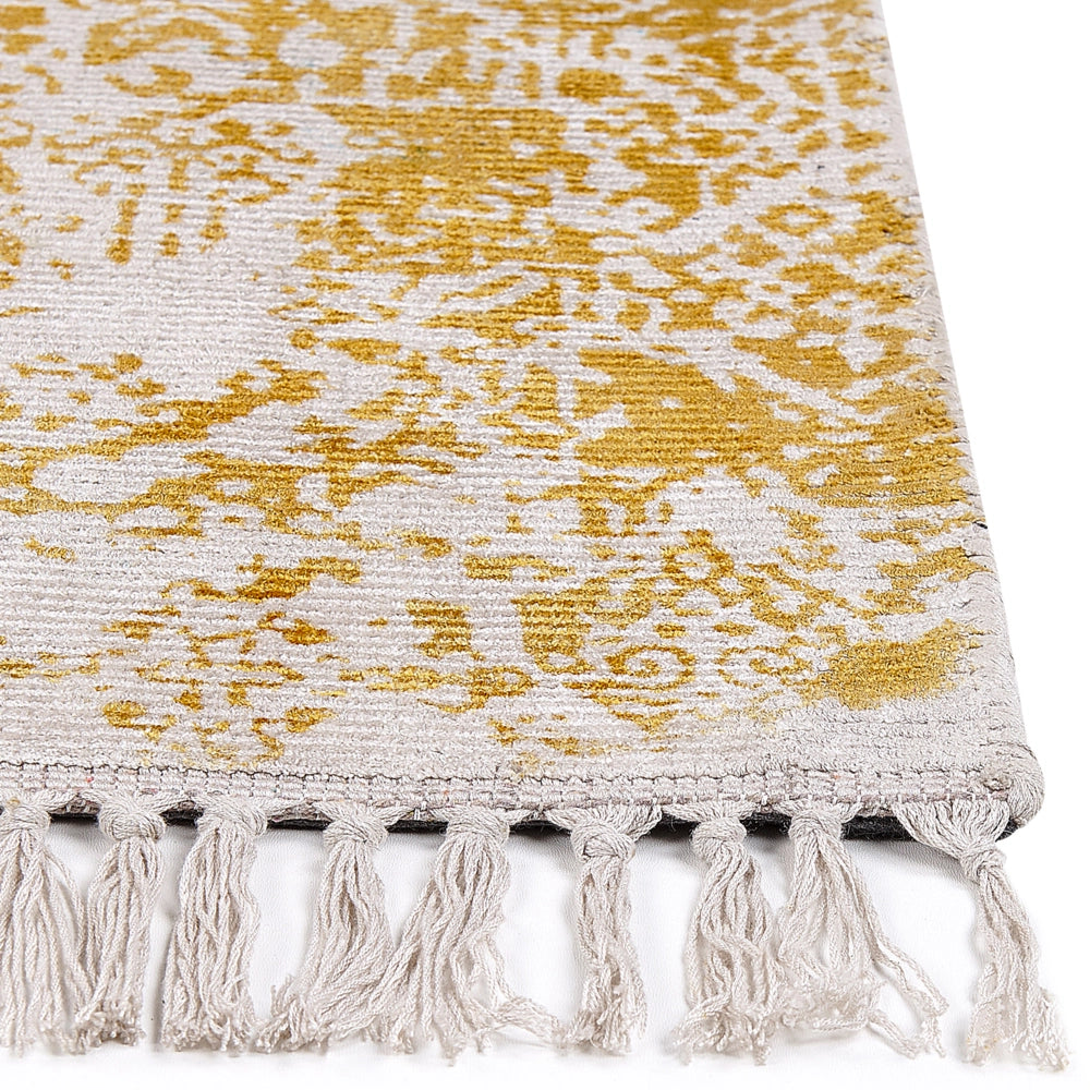 Tappeto viscosa giallo beige 140 x 200 cm orientale invecchiato soggiorno camera da letto
