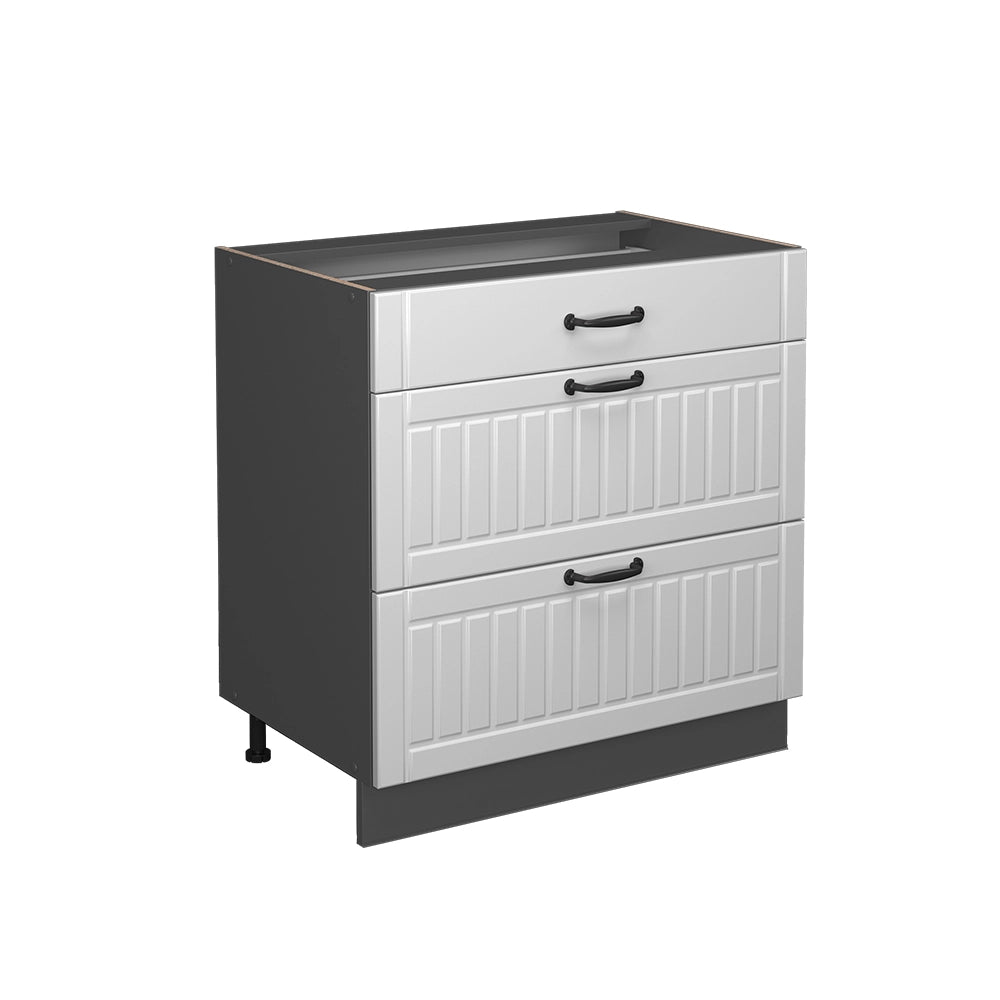 Vicco Mobiletto base per cucina Bianco casa di campagna 80 cm con 3 cassetti, senza piano di lavoro