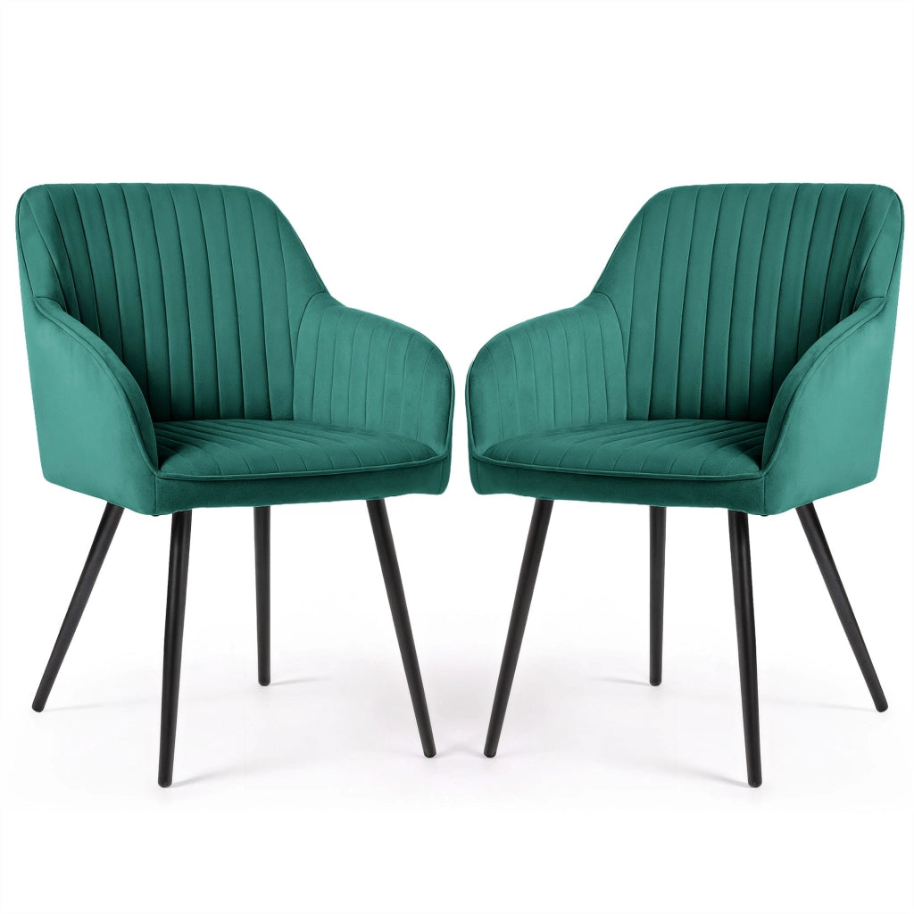 Set di 2 Sedie in velluto con cuciture verticali FLORENCE Verde Bottiglia gambe nere