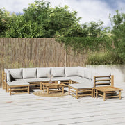 Set Salotto da Giardino 12pz con Cuscini Grigio Chiaro Bambù 3155099