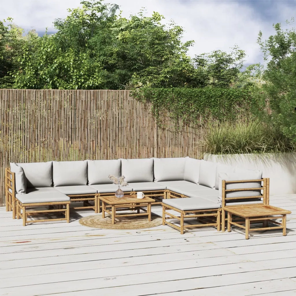 Set Salotto da Giardino 12pz con Cuscini Grigio Chiaro Bambù 3155099