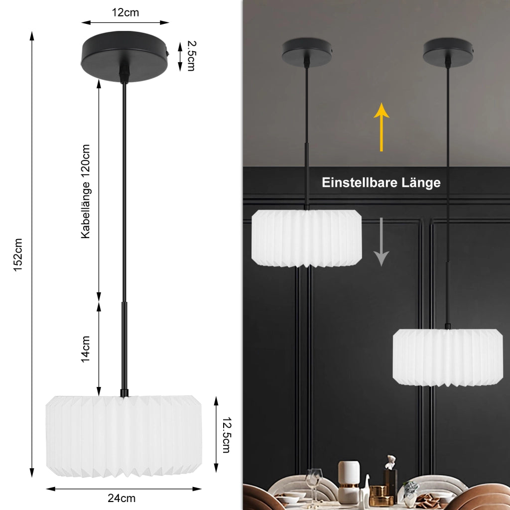 Lampada a Sospensione ZMH vintage - Paralume in carta bianca 1 luce (senza lampadina)