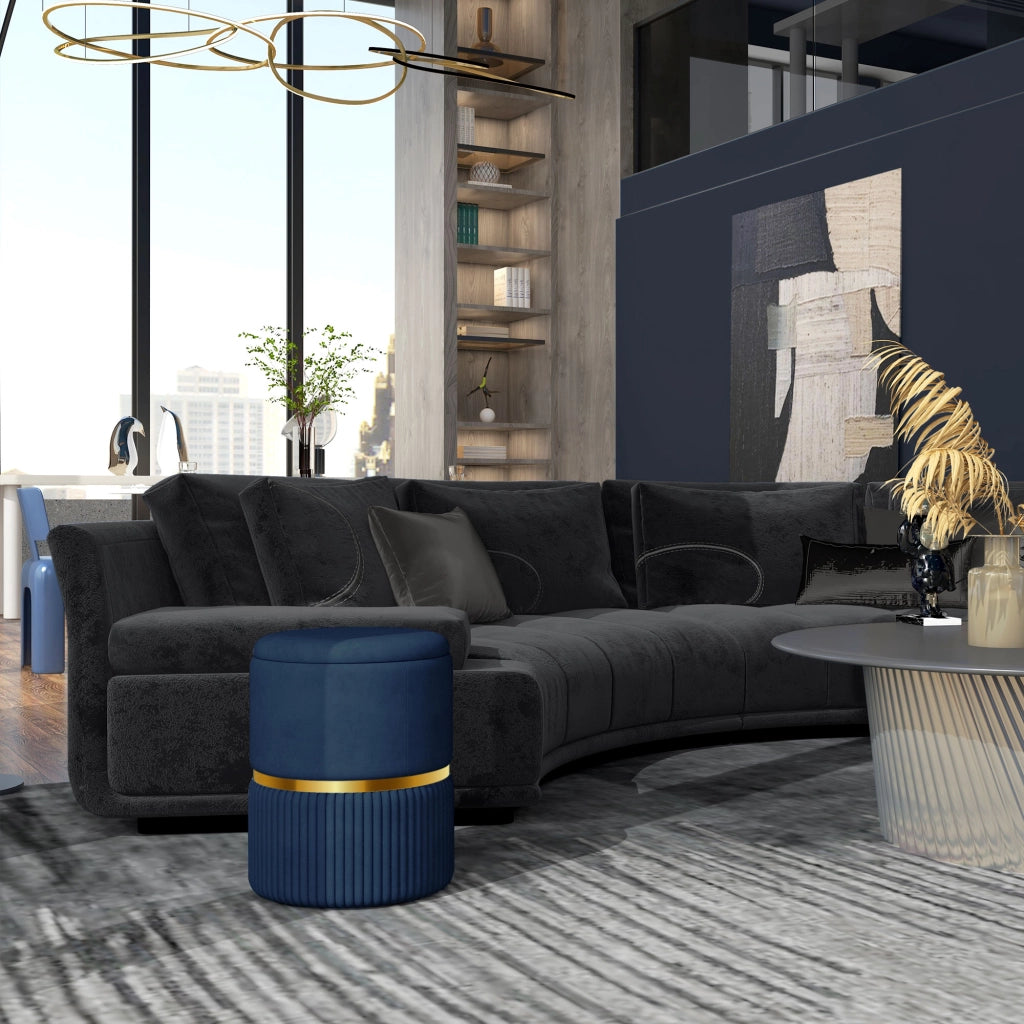 Pouf con contenitore in velluto rigato ¨C zephmum ¨C blu 36x36x44 cm