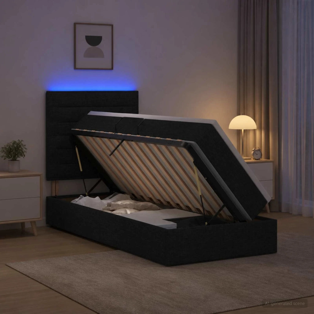 Letto con contenitore LED e materasso Nero 90 x 190 cm Tessuto 3459851