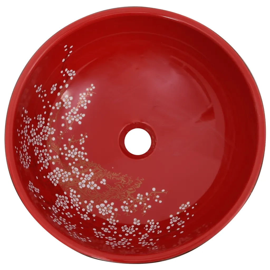 Lavabo da Appoggio Nero e Rosso Rotondo Φ41x14 cm Ceramica 155051