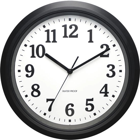 Orologio esterno da parete 32 cm, acqua resistente, orologio da giardino all'aperto, facile da leggere, silenzioso, batteria alimentato, orologio da parete rotondo per esterno, piscina, balcone, bagno (nero)