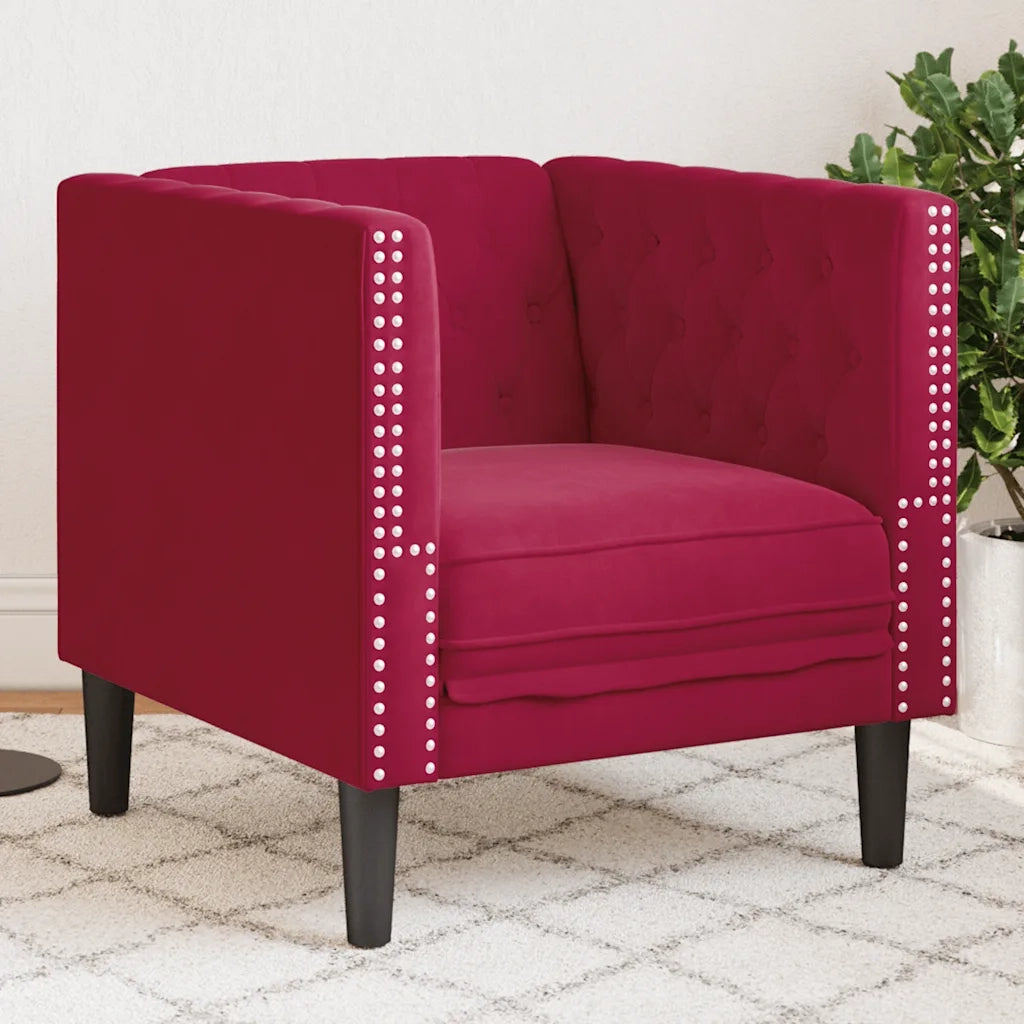 Divano Sedia-Poltrona Chesterfield Rosso Vino in Velluto