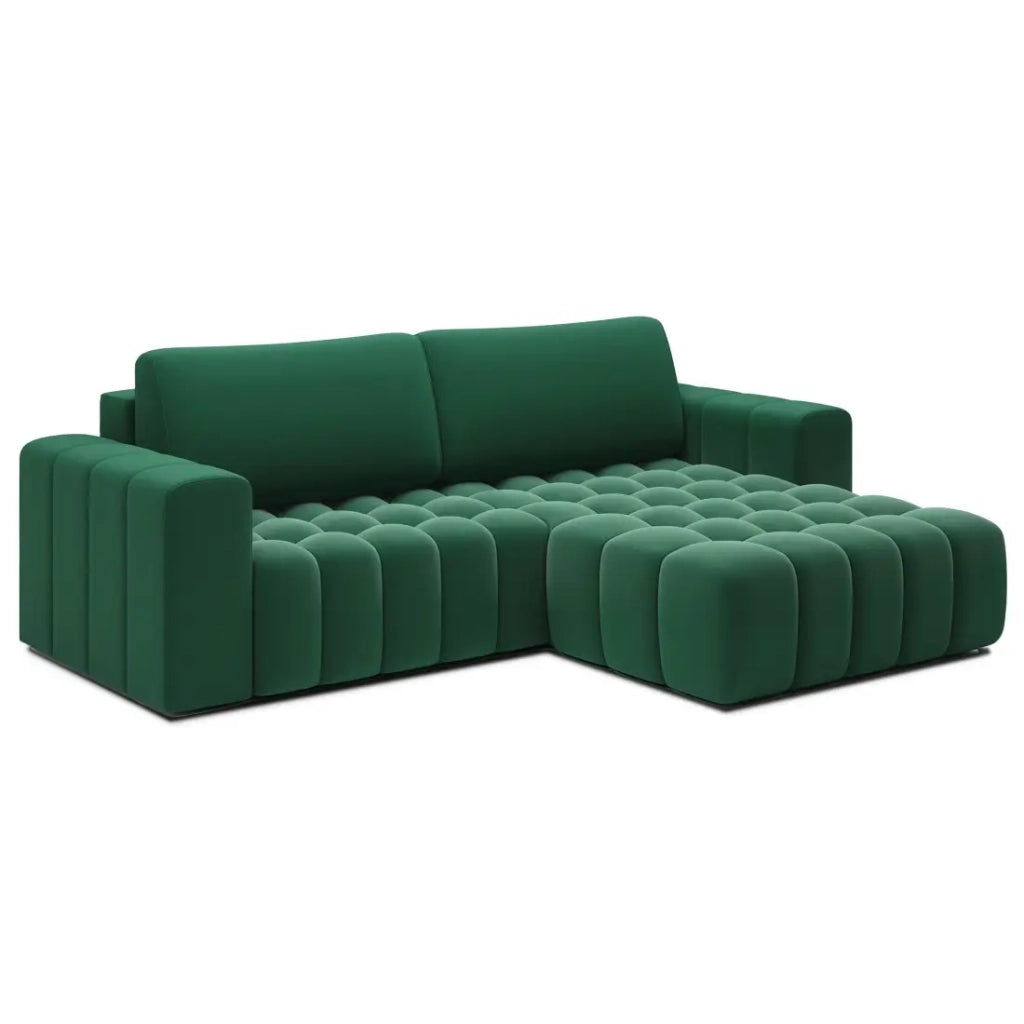 Divano angolare convertibile DORY verde scuro 250 cm con vano contenitore angolo destro
