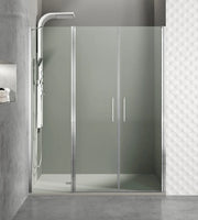 Box doccia frontale OPEN fisso + 2 porte battenti 185 cm (60+65+65) cromo vetro satinato
