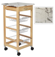 Carrello da Cucina in Legno Chiaro Effetto Marmo con 3 Ripiani 37 x 37 x 76 cm