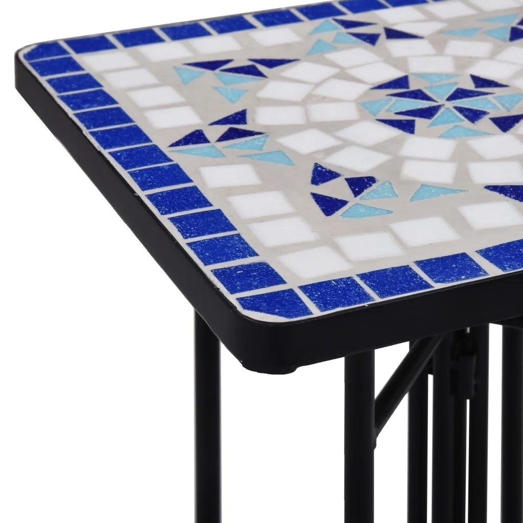 Tavolino di Servizio con Mosaico Blu e Bianco in Ceramica CFW3864729