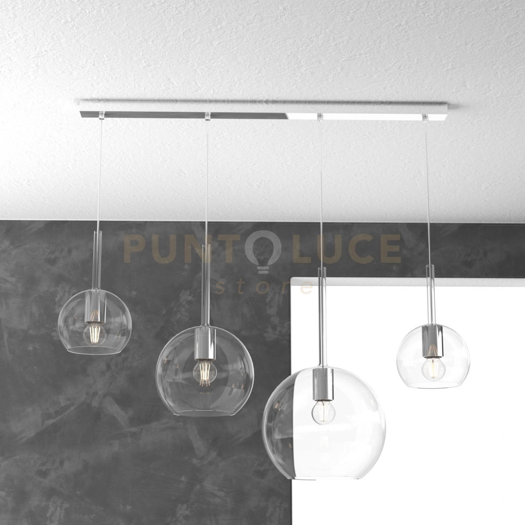 SOSP. CROMO RETTANGOLARE 4 LUCI VETRI (1 GRANDE+1 MEDIO+2 PICCOLO) TUTTI TRASPARENTI 1155CR-S4 RMIX-TR