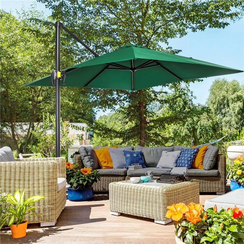OMBRELLONE DA GIARDINO A MANOVELLA 2.5X2.5 M CON ROTAZIONE 360° E PARASOLE REGOLABILE VERDE