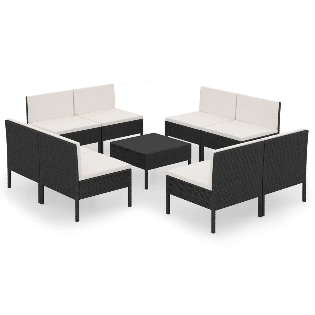 Set Divani da Giardino 9 pz con Cuscini in Polyrattan Nero cod mxl 41935