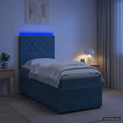 Letto Box Spring LED con Materasso Blu 100 x 200 cm Velluto 3456009