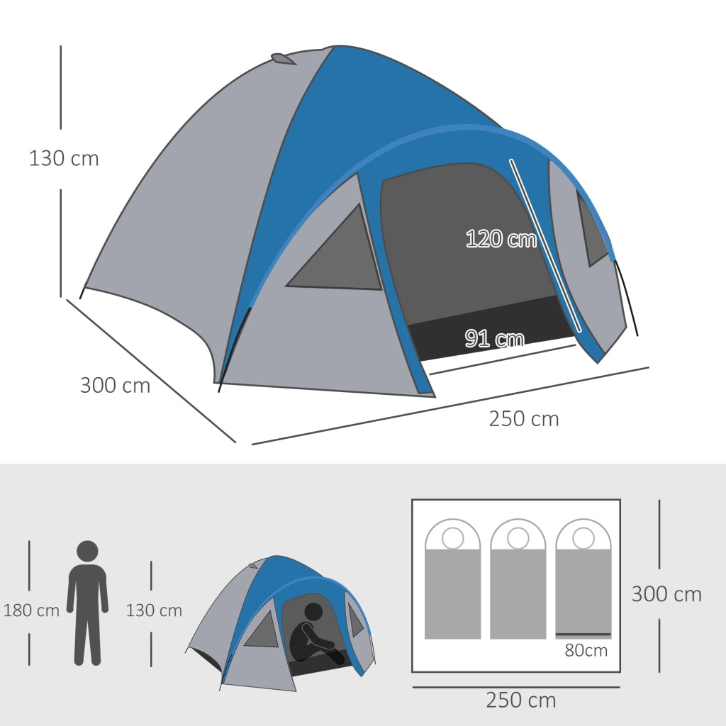 Tenda da campeggio 3 persone ¨C zephmum ¨C 300x250x130 cm blu grigio