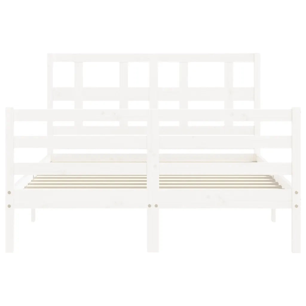 Giroletto con Testiera-Struttura Letto con testiera Bianco Small Double Legno Massello 323544