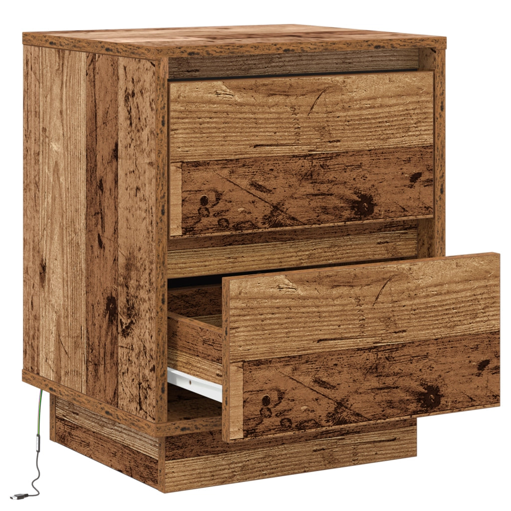 Comodino con luci LED Legno Vecchio 39x34.5x50 cm