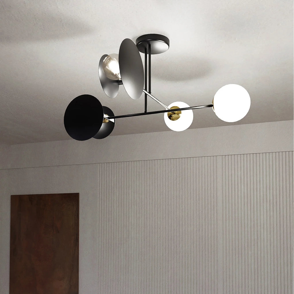 Plafoniera Moderna Inari Acciaio Nero 2 Luci E27 Ip20