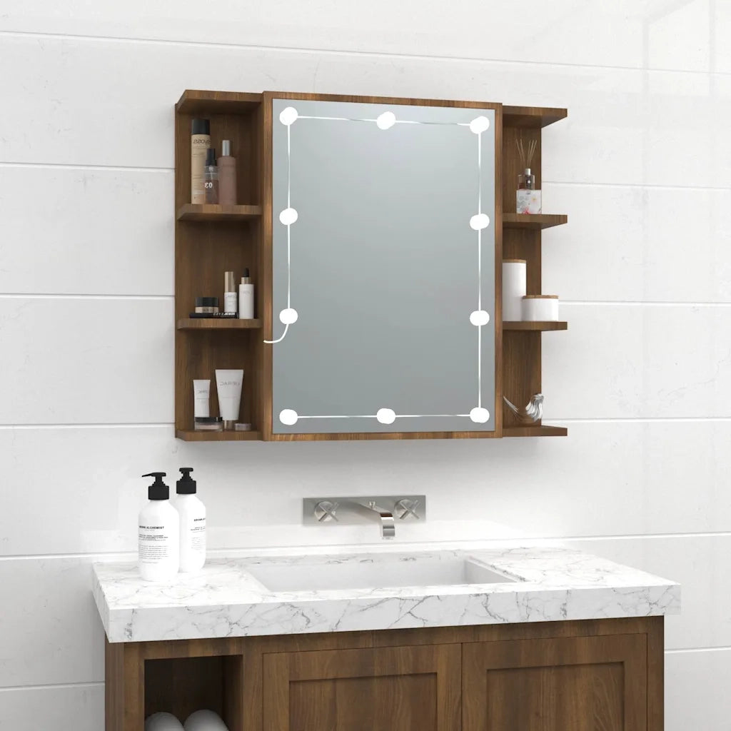 Mobile a Specchio | Armadio da bagno con LED Rovere Marrone 70x16,5x60 cm