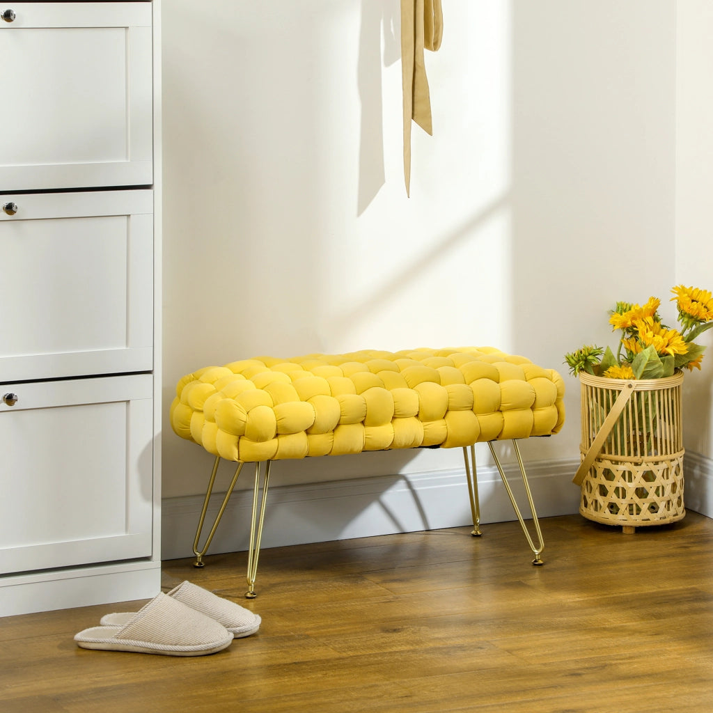 Pouf Piede Letto Imbottito Velluto Giallo ¨C zephmum ¨C Con Seduta