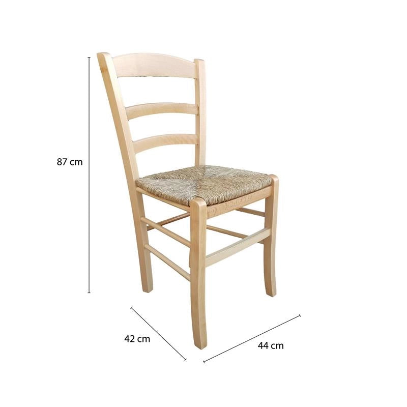 SEDIA IN LEGNO COLORE NATURALE 44×42×87 CM MODELLO PAESANA CON SEDUTA IN PAGLIA NATURALE LACCATA E SCHIENALE ALTO - 4PZ