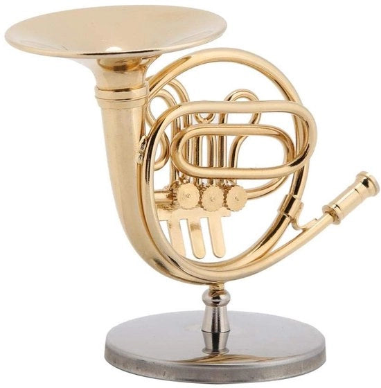 Replica di un Corno Francese in Miniatura - Ornamento - Metallo con Verniciatura - Scatola Regalo - Ideale per Regali - Dimensioni 8x4,3x7,2 cm - Strumento da Miniatura