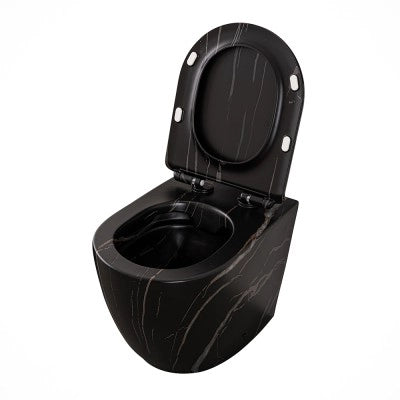 Sanitari filoparete Rimless effetto marmo nero con sedile Tokyo