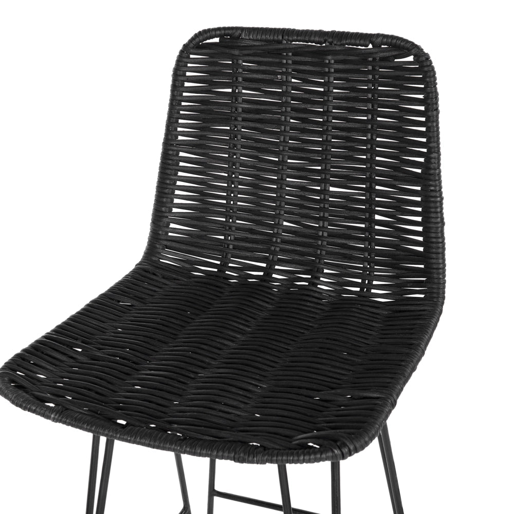 Set di sedie da bar per cucina e sala da pranzo in rattan rustico boho nero