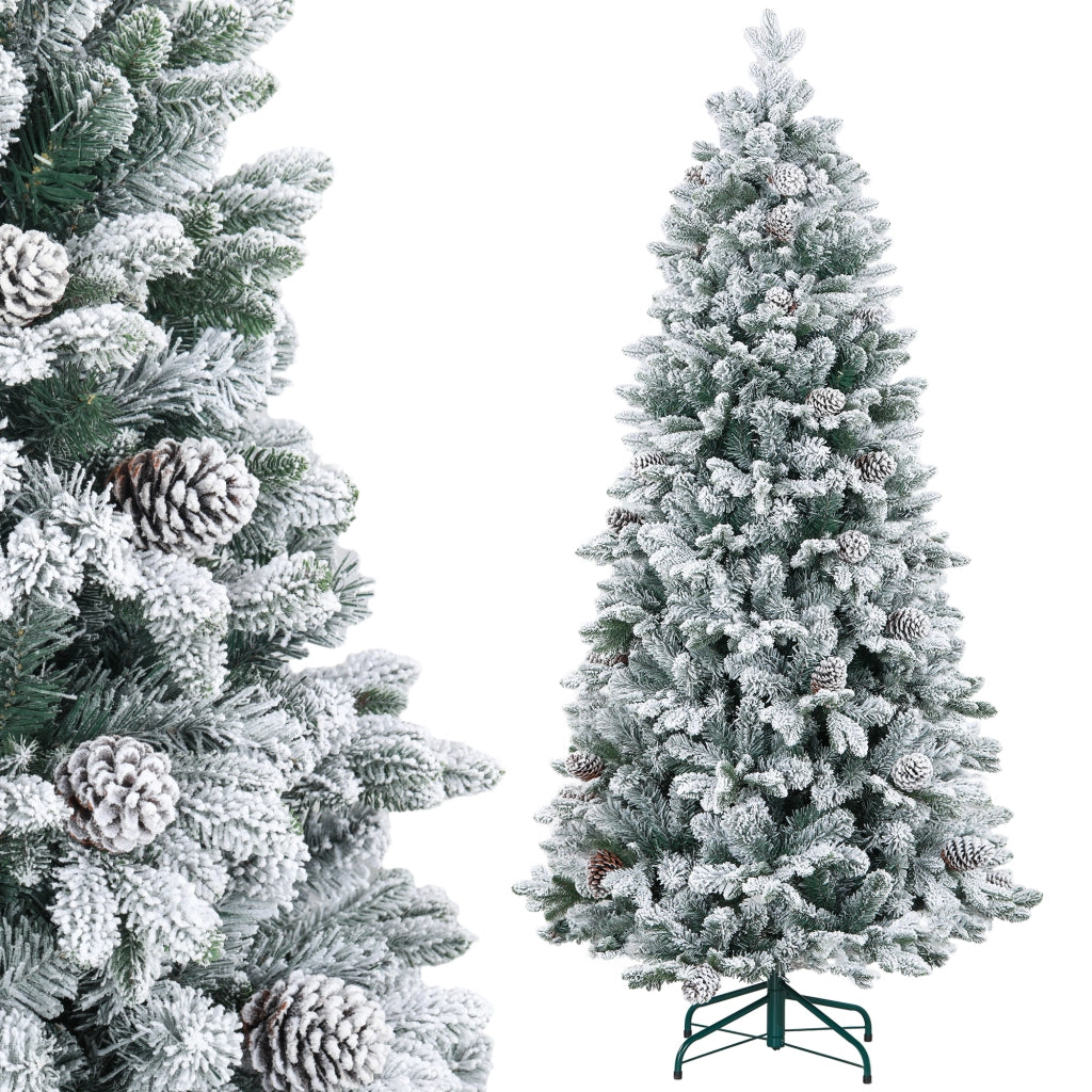 Albero di Natale Artificiale 180 cm ¨C zephmum ¨C Verde con Supporto in Metallo, 1489 Rami Innevati e Pigne